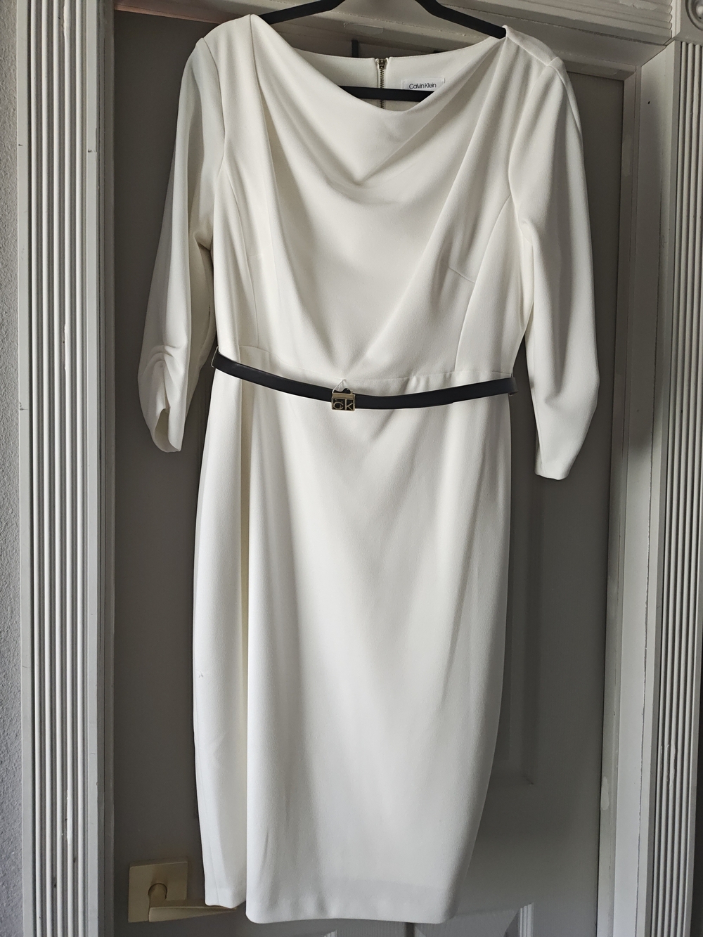 Calvin Klein White Cowl Neck Sheath Dress